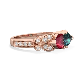 Lab Ruby Diamond Butterflies 14K Rose Gold ring R5601