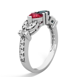 Lab Ruby Diamond Butterflies 14K White Gold ring R5601