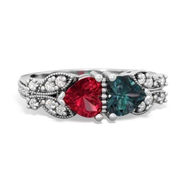 Lab Ruby Diamond Butterflies 14K White Gold ring R5601