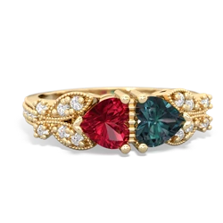 Lab Ruby Diamond Butterflies 14K Yellow Gold ring R5601