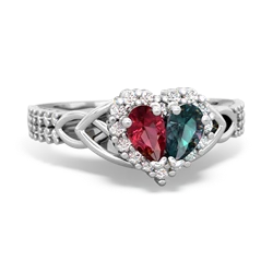 Lab Ruby Celtic Knot Two Hearts As One 14K White Gold ring R2644HRT