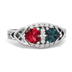 Lab Ruby Sparkling Celtic Knot 14K White Gold ring R2645