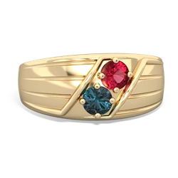 Lab Ruby Men's Streamline 14K Yellow Gold ring R0460