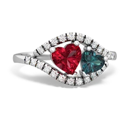 Lab Ruby Mother And Child 14K White Gold ring R3010