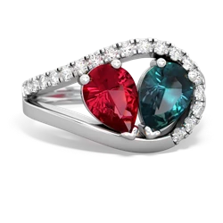 Lab Ruby Nestled Heart Keepsake 14K White Gold ring R5650