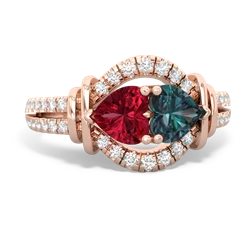 Lab Ruby Art-Deco Keepsake 14K Rose Gold ring R5630