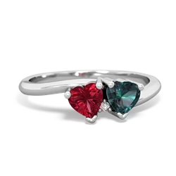 Lab Ruby Sweethearts 14K White Gold ring R5260