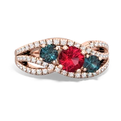 Lab Ruby Three Stone Aurora 14K Rose Gold ring R3080