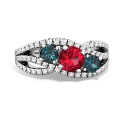 Lab Ruby Three Stone Aurora 14K White Gold ring R3080