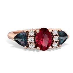 Lab Ruby Antique Style Three Stone 14K Rose Gold ring R2186