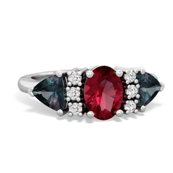 Lab Ruby Antique Style Three Stone 14K White Gold ring R2186