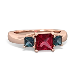 Lab Ruby Three Stone Trellis 14K Rose Gold ring R4015