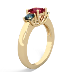 Lab Ruby Three Stone Trellis 14K Yellow Gold ring R4015