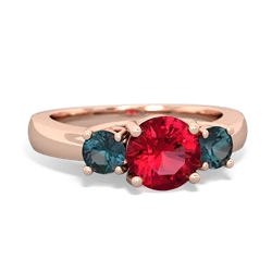 Lab Ruby Three Stone Round Trellis 14K Rose Gold ring R4018