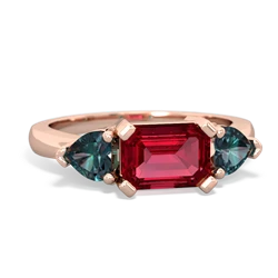 Lab Ruby Three Stone 14K Rose Gold ring R5235