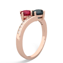 Lab Ruby Channel Set Two Stone 14K Rose Gold ring R5303