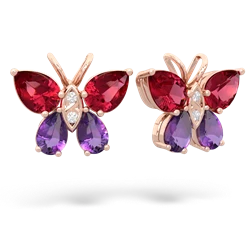 Lab Ruby Butterfly 14K Rose Gold earrings E2215