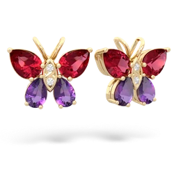 Lab Ruby Butterfly 14K Yellow Gold earrings E2215