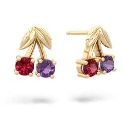 Lab Ruby Sweet Cherries 14K Yellow Gold earrings E7001