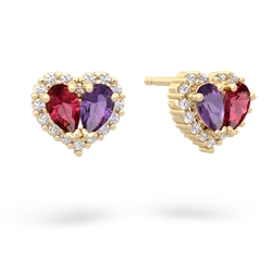 Lab Ruby Halo 14K Yellow Gold earrings E7008