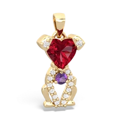 Lab Ruby Puppy Love 14K Yellow Gold pendant P5800