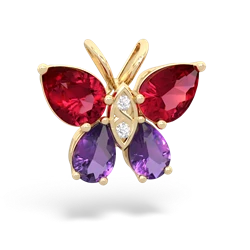 Lab Ruby Butterfly 14K Yellow Gold pendant P2215