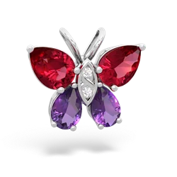 Lab Ruby Butterfly 14K White Gold pendant P2215