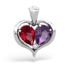 Lab Ruby Two Become One 14K White Gold pendant P5330