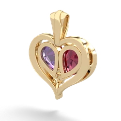 Lab Ruby Two Become One 14K Yellow Gold pendant P5330