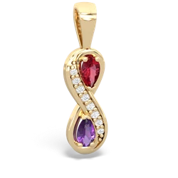 Lab Ruby Diamond Infinity 14K Yellow Gold pendant P5390