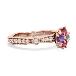 Lab Ruby Sparkling Tiara Cluster 14K Rose Gold ring R26293RD