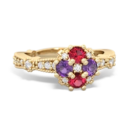 Lab Ruby Sparkling Tiara Cluster 14K Yellow Gold ring R26293RD