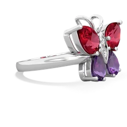 Lab Ruby Butterfly 14K White Gold ring R2215