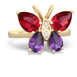 Lab Ruby Butterfly 14K Yellow Gold ring R2215