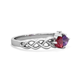 Lab Ruby Heart To Heart Braid 14K White Gold ring R5870