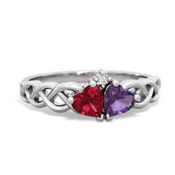 Lab Ruby Heart To Heart Braid 14K White Gold ring R5870