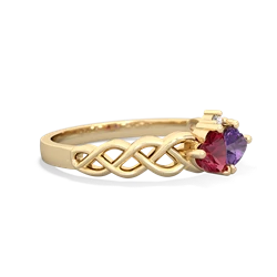 Lab Ruby Heart To Heart Braid 14K Yellow Gold ring R5870