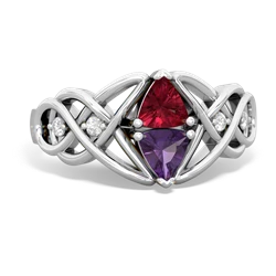 Lab Ruby Keepsake Celtic Knot 14K White Gold ring R5300