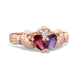 Lab Ruby 'Our Heart' Claddagh 14K Rose Gold ring R2388