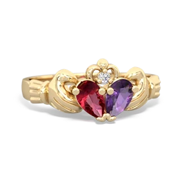 Lab Ruby 'Our Heart' Claddagh 14K Yellow Gold ring R2388