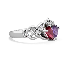 Lab Ruby 'One Heart' Celtic Knot Claddagh 14K White Gold ring R5322