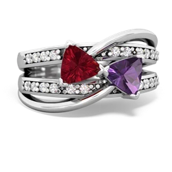 Lab Ruby Bowtie 14K White Gold ring R2360