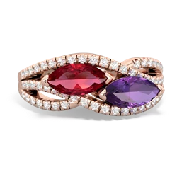 Lab Ruby Diamond Rivers 14K Rose Gold ring R3070