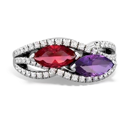 Lab Ruby Diamond Rivers 14K White Gold ring R3070