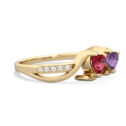 Lab Ruby Side By Side 14K Yellow Gold ring R3090