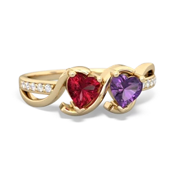 Lab Ruby Side By Side 14K Yellow Gold ring R3090