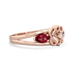 Lab Ruby Hearts Intertwined 14K Rose Gold ring R5880