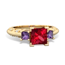 Lab Ruby Eternal Embrace Engagement 14K Yellow Gold ring C2001