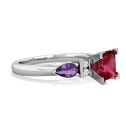 Lab Ruby 6Mm Princess Eternal Embrace Engagement 14K White Gold ring C2002