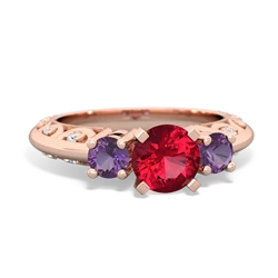 Lab Ruby Art Deco Eternal Embrace Engagement 14K Rose Gold ring C2003